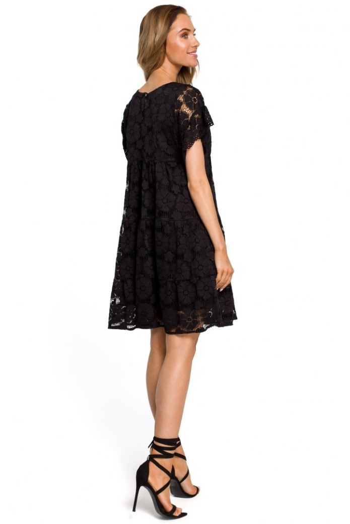 Sukienka mini - Koronkowa - czarna
